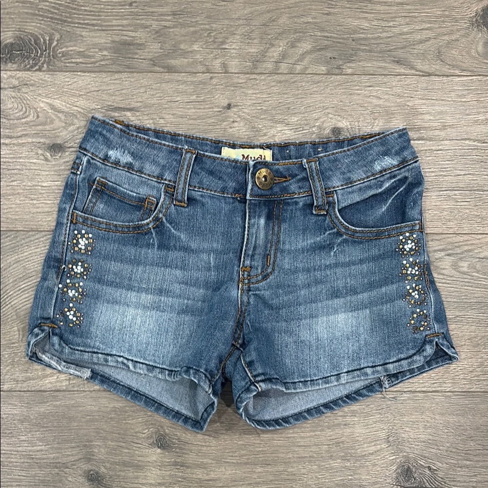 Mudd Blue Jean Adjustable Shorts with Design Size 12